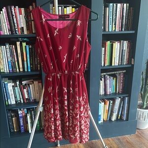 Red and Cream Bird Print Dress